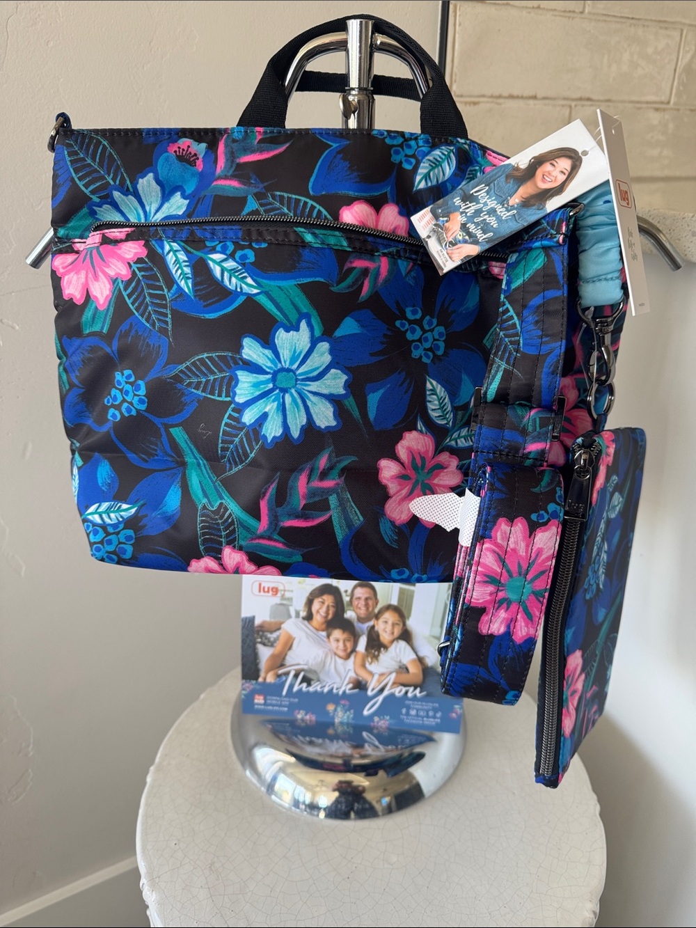 Lug Tenor Resort Black Floral 2 Piece Crossbody Pouch RFID Organizer Travel Bag